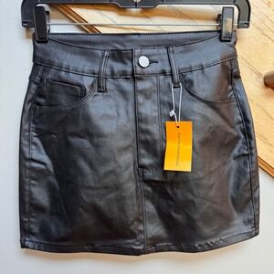 NWT‎ MYOURSA Womens Vegan Leather Black Mini Skirt XS Whimsigoth Grunge Alt Emo